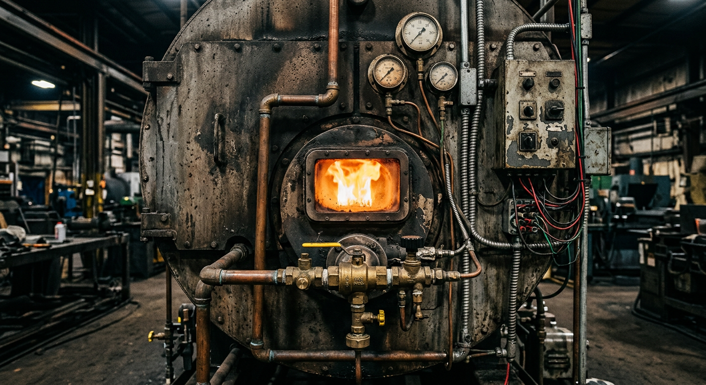Burner management panel on an industrial boiler